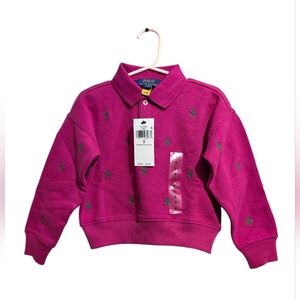 Polo Ralph Lauren Toddler Pink Pony Logo Fleece Polo Pullover Sweatshirt Girl 3T